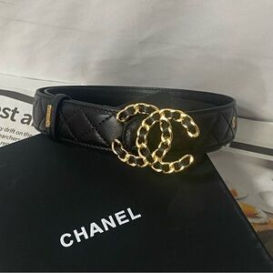 Chanel Black and Gold Women's Belt SZ 85